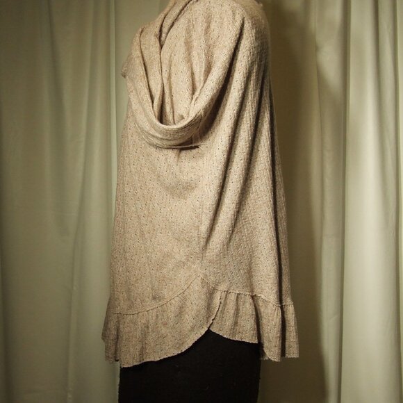 New Anthropologie Maeve Beige Ruffled Cowl Neck Pullover Lightweight Sweater Wom - Picture 2 of 6